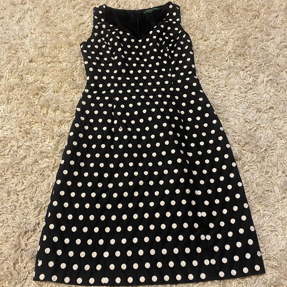 Lauren Ralph Lauren Above Knee Polka Dot Sleeveless Dress,  Size: 2